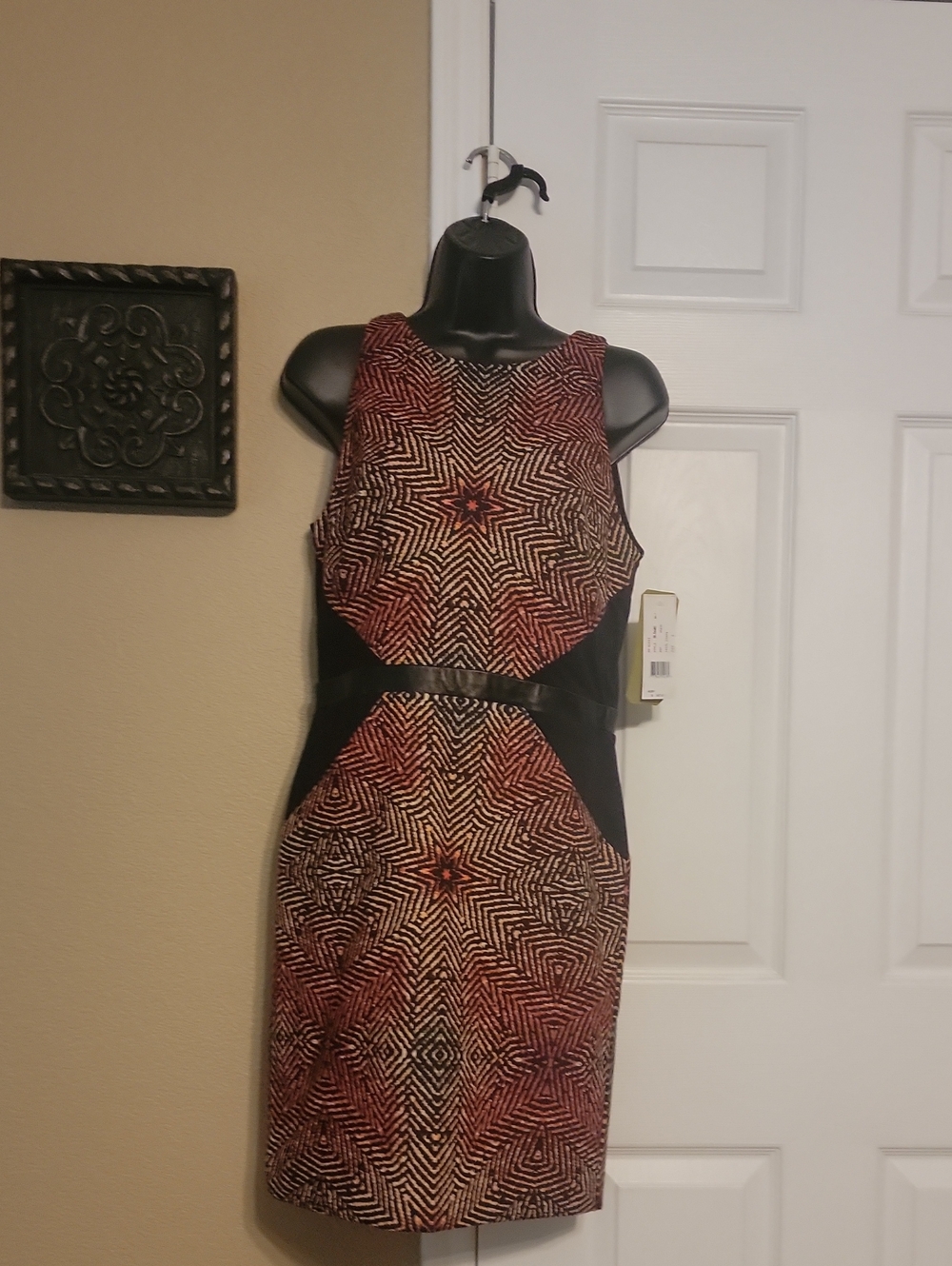 Vintage Nicole Miller Red and Cream Geometric Sheath Dress